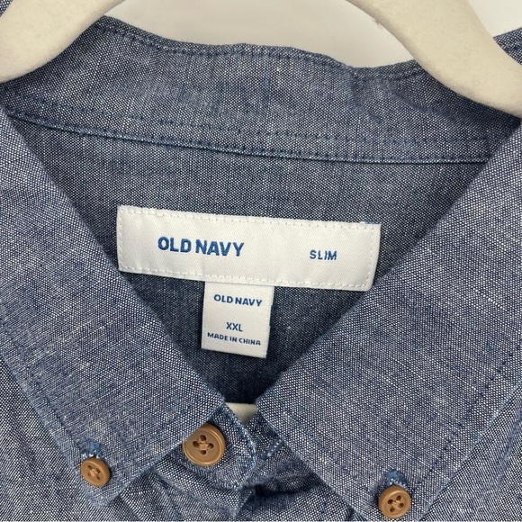 NWT Old Navy Slim Fit Long Sleeve Button Down Denim Style Shirt, Sz XXL chambray - Picture 3 of 9